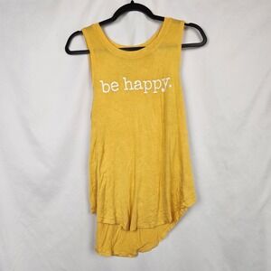 Grayson Threads Womens "Be Happy" Sleeveless Tank Top Yellow Scoop Neck Sz Large